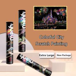 Carretel extra grande 75*52cm magic scratch arte artesanato mundo paisagem raspagem pinturas de papel adulto brinquedos crianças brinquedos - Image 5
