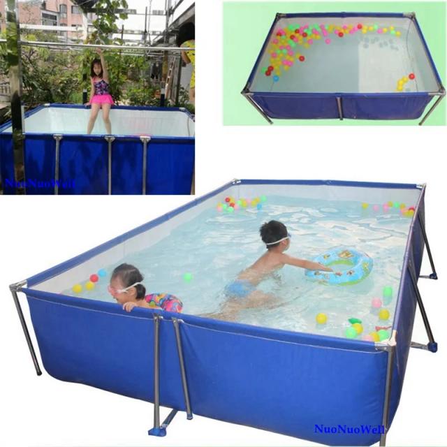 Aquário Personalizado Dobrável em PVC com Suportes de Aço Inoxidável em Azul e Branco para Casa e Jardim