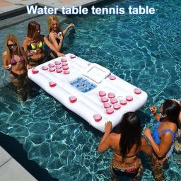 Mesa de drenagem inflável de cerveja, 28 copos de buraco e fileira flutuante de jogos de tênis de mesa, acessórios de piscina - Image 2