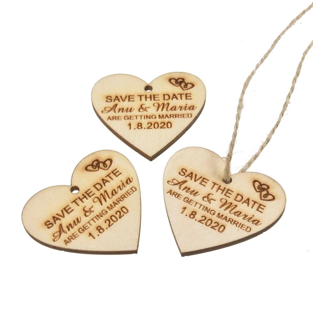 Etiquetas De Nome De Madeira Gravadas Personalizadas, Coração Do Amor, Presente De Casamento, Etiquetas Do Chuveiro De Bebê, Decoração De Natal, 40mm, 50 Conjuntos - Image 1