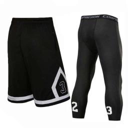 Homens conjuntos de basquete esporte ginásio terno de treino de secagem rápida shorts + collants masculino exercício de futebol caminhadas correndo fitness treino 162s - Image 4