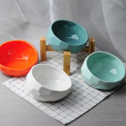 Tigela de cerâmica com suporte de bambu para cães e gatos, cachorro água comida e bebedouro alimentador, alimentador antiderrapante de gatos e cães - Image 3