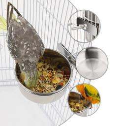 Aço inoxidável Papagaio Alimentação Cup, Pássaro Prato De Comida, Gaiola De Água Tigela, Braçadeira Titular, Cockatiel Periquito Periquito - Image 3