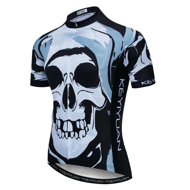 Camisa de Ciclismo Masculina Keyiyuan - Manga Curta para MTB e Estrada com Estampa de Crânio