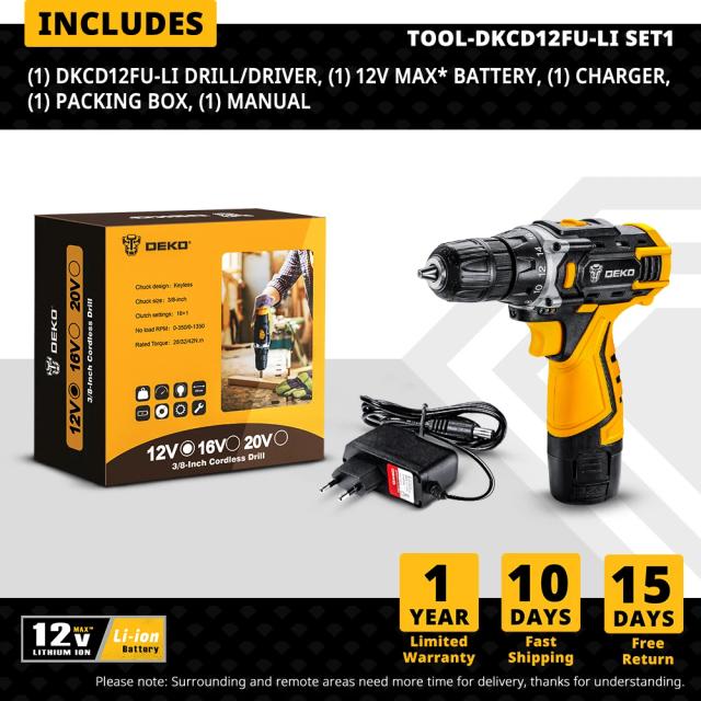 Furadeira Elétrica Sem Fio DEKO 12V a 20V com Mini Chave de Fenda - Ideal para Projetos de DIY em Casa