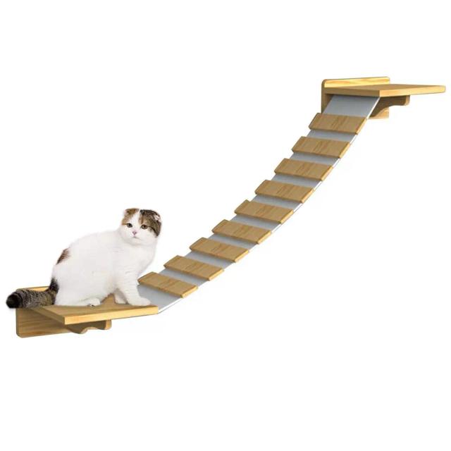 Escada de parede para gatos: plataforma de madeira sólida e habitat suspenso para diversão felina