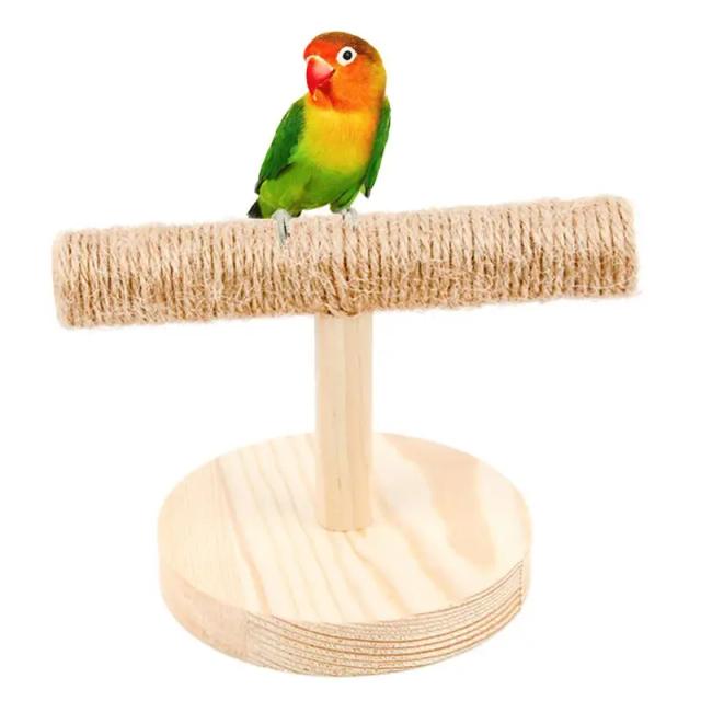 Brinquedo de Madeira para Pássaros: Poleiro e Suporte para Treinamento com Sisal e Varas de Mordida e Mastigar