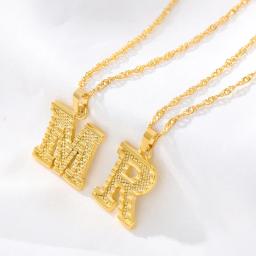 Colar com pingente letra inicial para homens e mulheres, banhado a ouro 18k, corrente de ondas d'água, 26 letras - Image 3