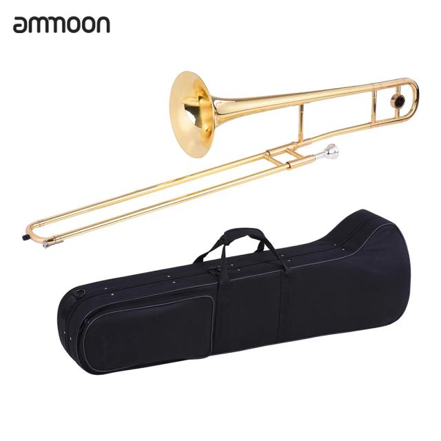 Trombone Tenor Ammoon-Latão Ouro com Bocal de Cupronickel e Case para Limpeza - Instrumento de Sopro Bb Tonalidade