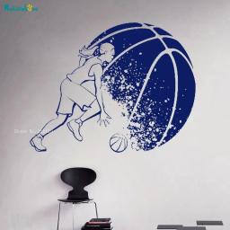 Jogador de basquete do sexo feminino adesivo de parede esporte jogo interior decoração para casa esportes quentes arte decalques vinil murais removíveis yt1641 - Image 2