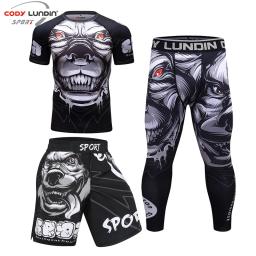 Mma roupas dos homens kickboxing treino 3d impressões mma t camisa + calças shorts muay thai bjj boxe esporte terno rashguard conjuntos de fitness - Image 5