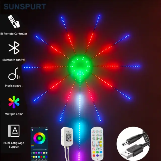 Decoração Inteligente para Festas: Luzes de Tira LED com Fogos de Artifício, Controle Bluetooth e Música para Casamentos e Natal com WS2812B RGB
