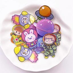10 pçs colorido glitter astronauta foguete alienígena flatback folha acrílica padrão em miniatura enfeites diy scrapbook artesanato - Image 1