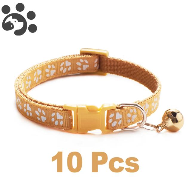 Coleira Ajustável de Nylon com Sino para Gatos e Cães - Moda Delicada e Segura em Pacote com 10 Peças