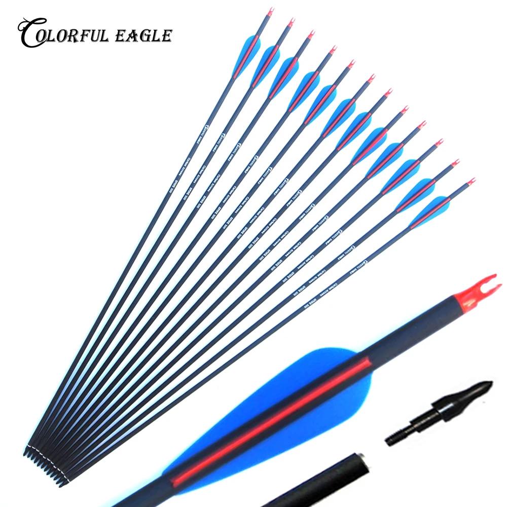 Flecha de carbono para coluna vertebral, flecha de carbono 500 de 28 "/30"/31 "de comprimento com pontas de espinha substituíveis e pontas ajustáveis para arco composto/arco recurvo de arquearia - Image 1