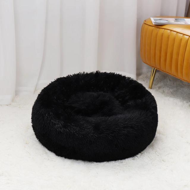 Cama redonda aconchegante para pets grandes, sofá acolhedor para cães e gatos com almofada longa para inverno quente