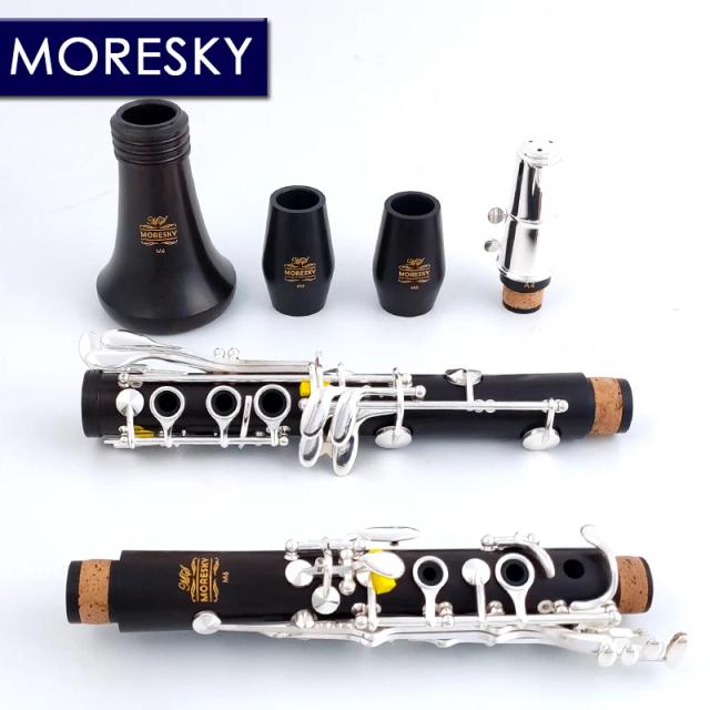 Clarinete Moresky de Madeira em Ébano com 17 Chaves e Almofadas de Granadilla - Modelo Bb Sib M6