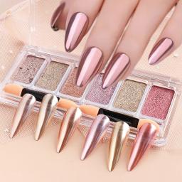 Holográfica Chrome Pó Prego, Espelho Glitter, Laser Poeira, flocos espumantes, Pigmento Manicure Design, Rose Gold, metálico, NL1933-11 - Image 1