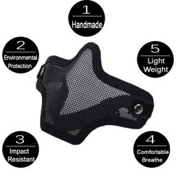 Airsoft-máscara meia face tático, malha de metal, crânio, protetora, exército, wargame, acessórios de caça, paintball, tiro cs - Image 2