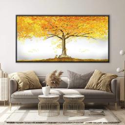 Tamanho grande pintura da lona parede arte da árvore de ouro pintura a óleo cartaz e impressão para sala estar decoração casa nenhum quadro - Image 3