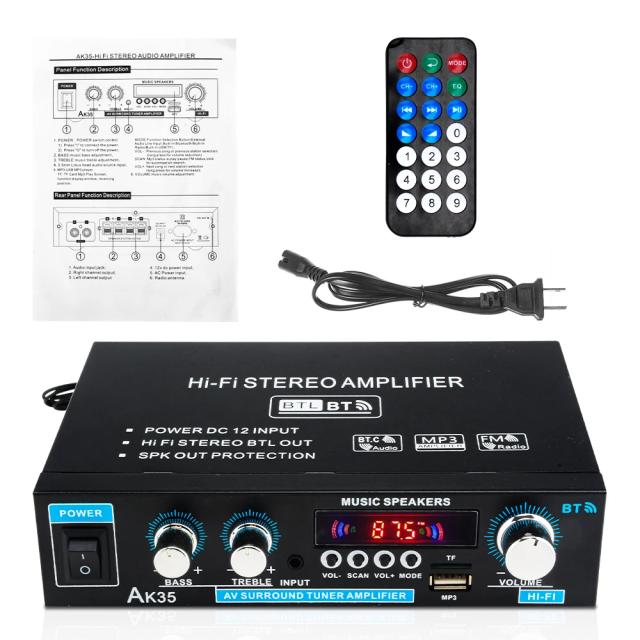 Amplificador de Áudio Digital AK35 380: Música com Alta Fidelidade em Casa ou Carro, com Subwoofer Bluetooth, FM e Potência de 800W
