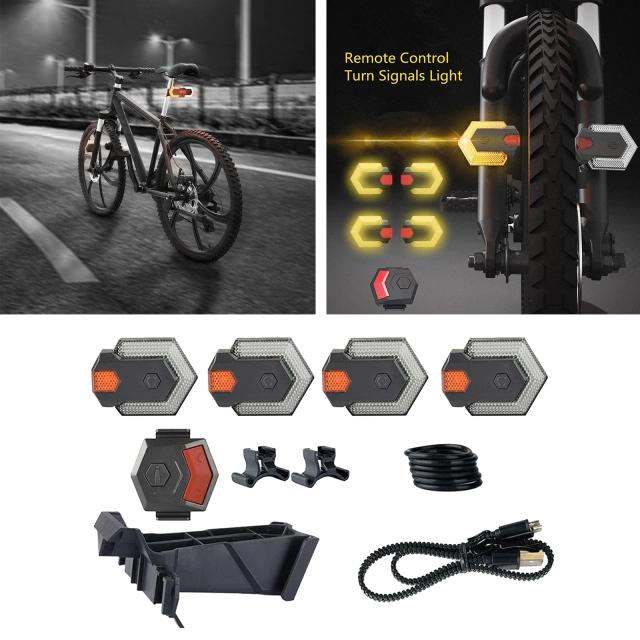 Turn Signals Sem Fio Inteligentes para Bicicleta com Luz Dianteira e Traseira, Controle Remoto e Lanterna LED - Segurança em Ciclismo ao Ar Livre, 1 Conjunto