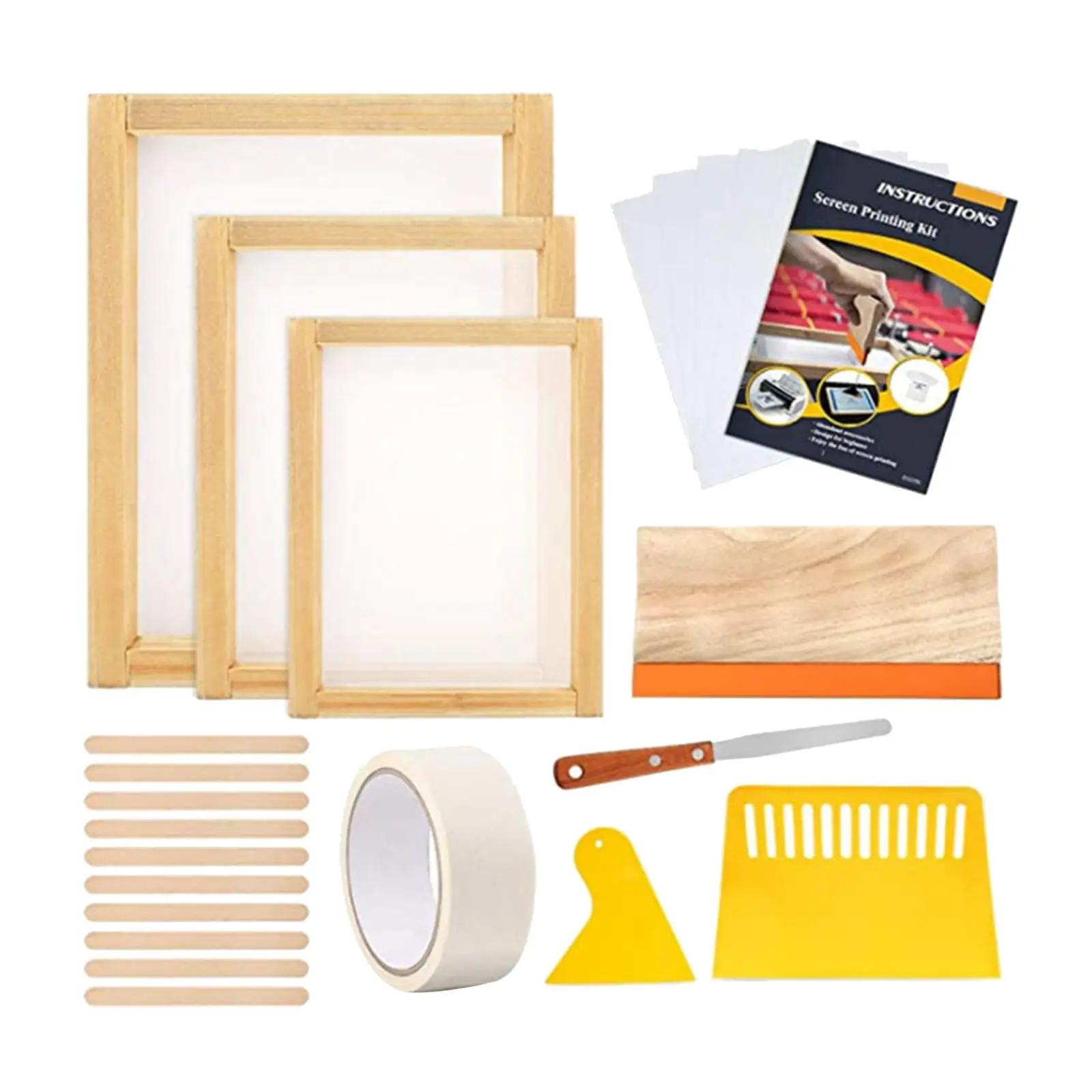 Kit de iniciante de impressão de tela madeira, moldura de impressão de tela de seda com ferramenta espremedora para bolsas de roupas de camisetas diy - Image 1