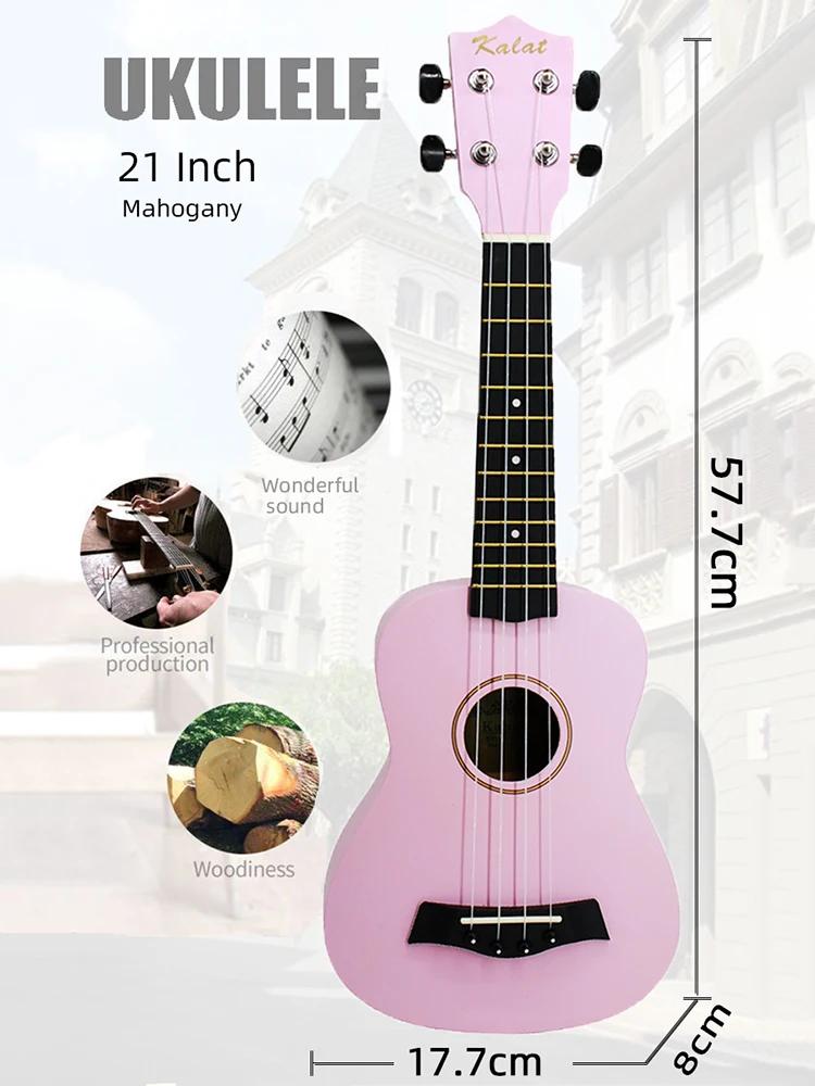 Soprano Iniciante Ukulele, guitarra mogno, afinação delicada, Peg, 4 cordas, madeira, 21" - Image 1