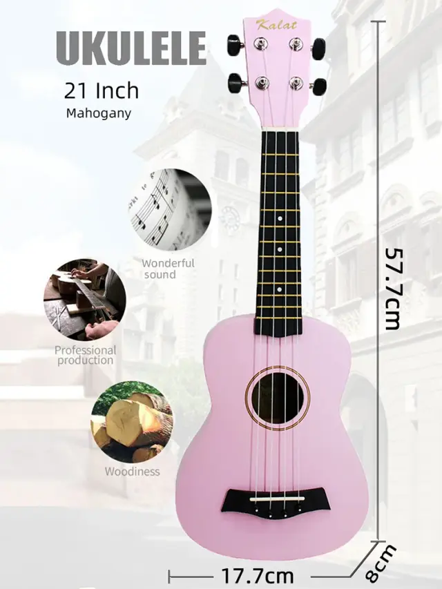 Soprano Iniciante de Ukulele em Mogno: Afinação Delicada, 4 Cordas e 21" de Madeira de Qualidade