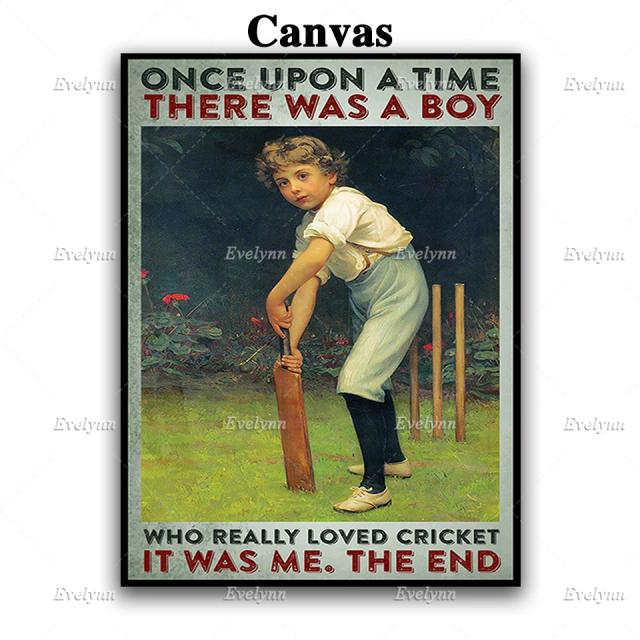 Pôster Vintage do Menino Cricketer: Impressão Artística para Amantes do Críquete, Presente Ideal para Seu Filho e Decoração de Quarto Infantil com Tema de Críquete