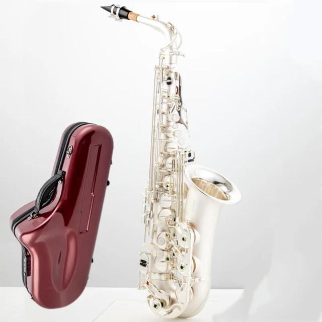 Saxofone Alto Prateado Novo com Bocal e Imagem Real - Ideal para Músicos Profissionais