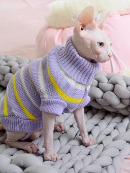 Roupas de gato fashion fofo listrado suéter para gato eshinx inverno fantasia quente pet com capuz malha pulôver moletom mascotas gatos - Image 4