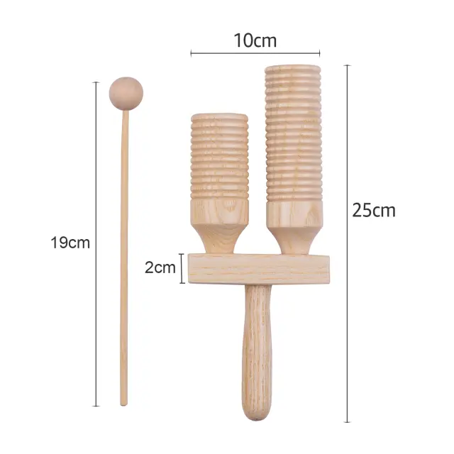 Percussão em Bloco de Madeira com 3 Tons - Instrumento Musical para Crianças com Martelo Inclusivo