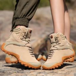 Botas de caminhada de inverno dos homens de couro de vaca para mulheres ao ar livre à prova dwaterproof água treeking sapatos de neve escalada montanha caça tênis caminhada - Image 2