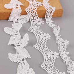 Fita bordada artesanal de poliéster, material para retalhos, renda branca, fita para tecido, faça você mesmo, artesanato, acessórios de costura, vestuário, 1 jarda - Image 2