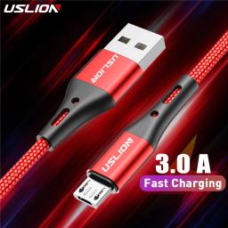 USLION 3A Micro USB Cable Fast Charge Cabo de dados USB para Samsung S6 Xiaomi Redmi Android Micro usb Cable Mobile Phone Red - Image 1