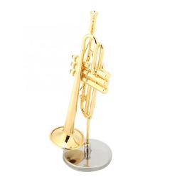 Réplica miniatura trompete com suporte e estojo, modelo de instrumento banhado a ouro, ornamentos musicais - Image 5