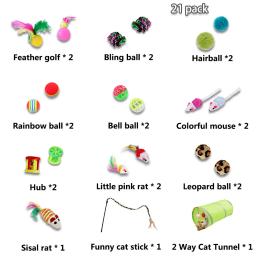 Kit de brinquedos do túnel dobrável para gato, canal divertido, bolas de penas, forma de ratos, gatinho, brincadeiras interativas, 21pcs - Image 3