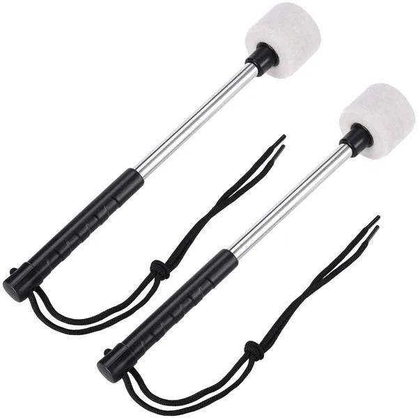 Conjunto de Malho Perfurador para Tambor de Baixo com Cabeça de Feltro e Cabo de Aço Inoxidável em Branco - 2 Peças