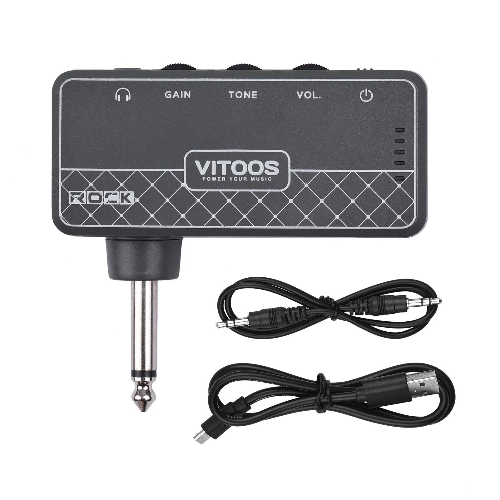 VITOOS-ROCK guitarra fone de ouvido amp 1/4 Polegada plug 3.5mm fone de ouvido jack & aux in com volume de ganho built-in bateria recarregável - Image 1