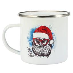 Caneca do esmalte com logotipo personalizado e foto e cópia do texto, 350ml, prata, preto, azul, cores do aro, copo de café de aço, exterior, sublimação - Image 3