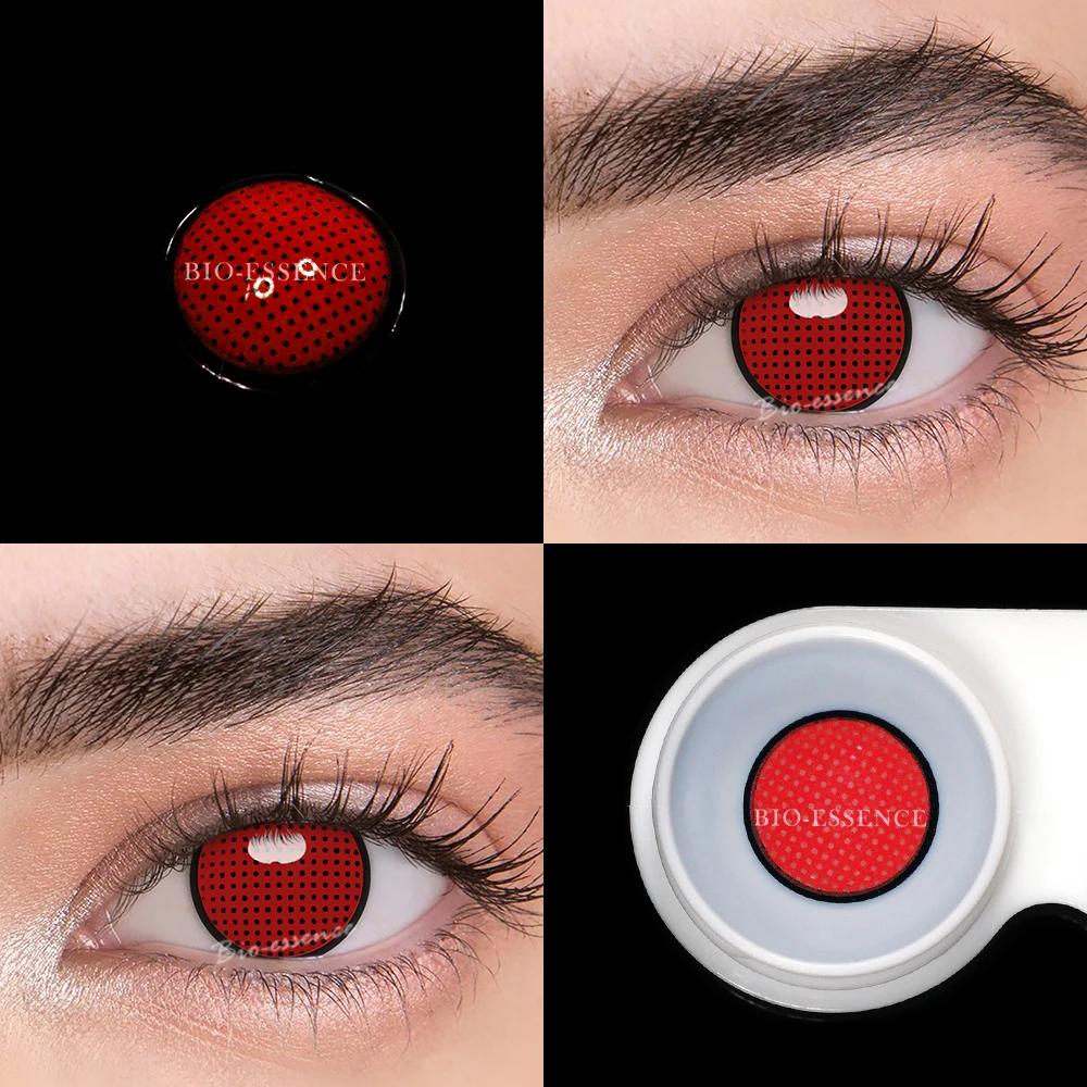 Bio-essência-Lentes de Contato Cosplay para Olhos, Acessórios Anime, Série Malha Halloween, Vermelho, Branco, Azul, 1 Par - Image 1