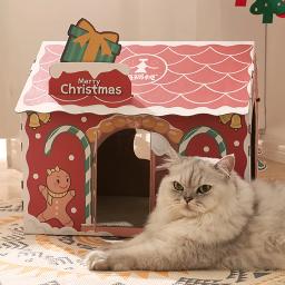 Hoopet natal gato casa de papelão scraching cama do animal de estimação corrugado caixa de papper coelho gatinho filhote de cachorro ninho decoração de natal - Image 5
