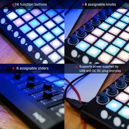 WORLDE-Portátil USB MIDI Drum Pad Controller, PAD48, RGB Backlit Pads, 16 botões, 8 Sliders - Image 1