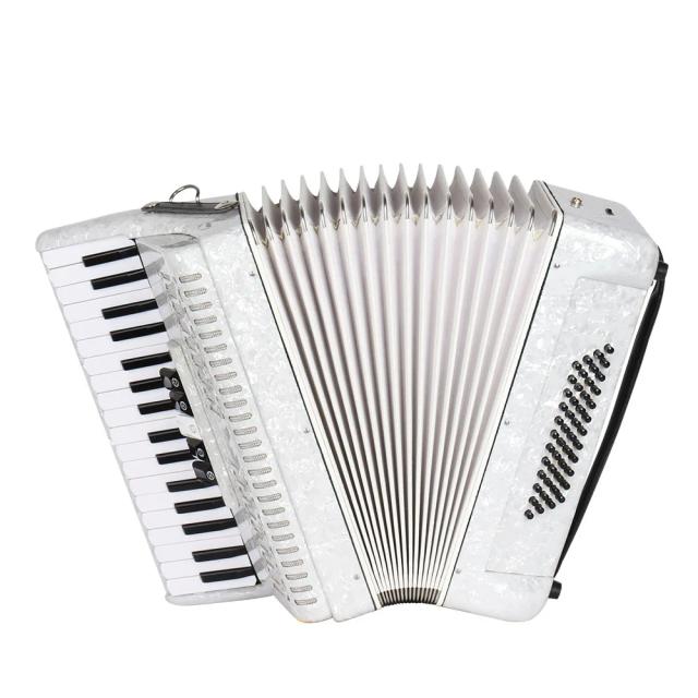 Teclado Branco com Estampa de Instrumento Musical de Percussão - 48 Teclas, Inclui Bolsa, Kit de Limpeza e Alça de Ombro, 34 Teclas Extras