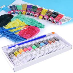 Conjunto profissional de aquarela de tinta acrílica, 6 ml, 12 cores, conjunto pincel de pintura manual para parede - Image 1