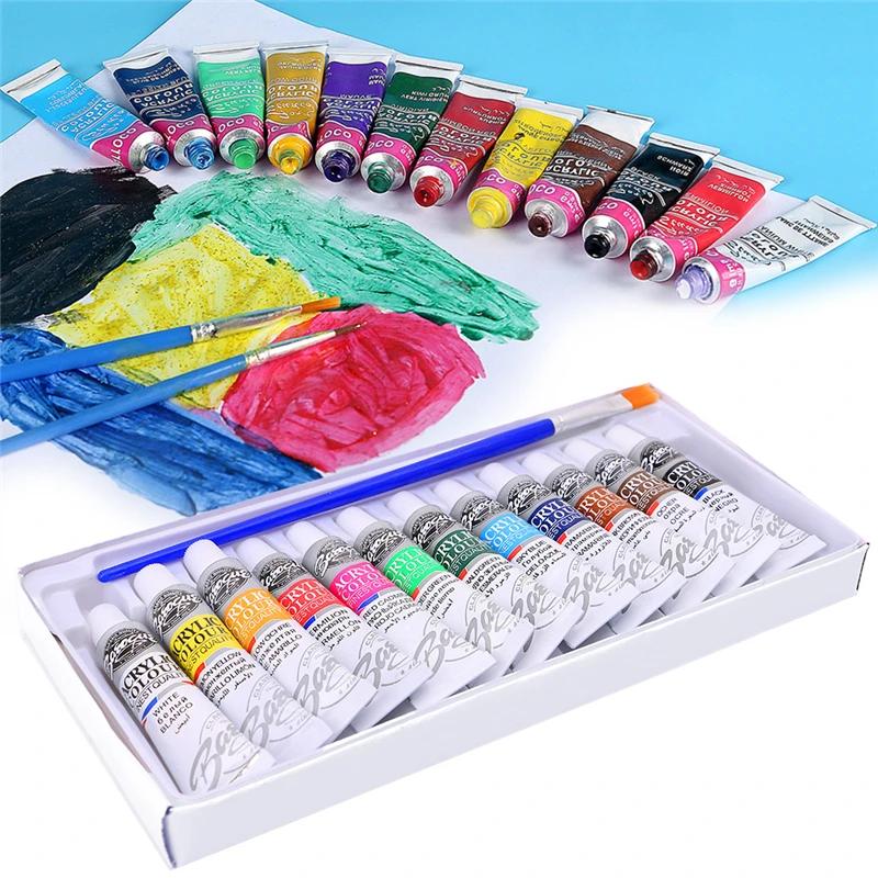 Conjunto profissional de aquarela de tinta acrílica, 6 ml, 12 cores, conjunto pincel de pintura manual para parede - Image 1