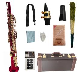 Soprano saxofone b plana vermelho cobre lacado ouro sax chaves de bronze woodwind instrumento com caso bocal frete grátis - Image 1