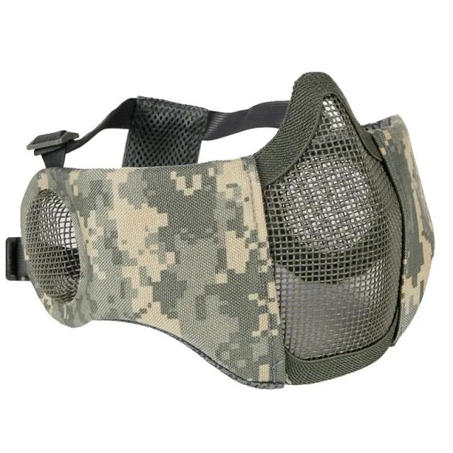 Máscara Tática de Meia Face para Paintball e Airsoft com Proteção de Orelhas em Malha de Aço de Baixo Carbono e Design Dobrável para Caça