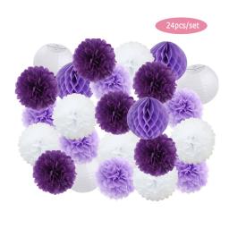 Pompom de papel pendurado para crianças, lanternas brancas, chuveiro de bebê, favor de festa de aniversário azul escuro, decoração de eventos de casamento, meninos e meninas, 24 pcs/set - Image 6